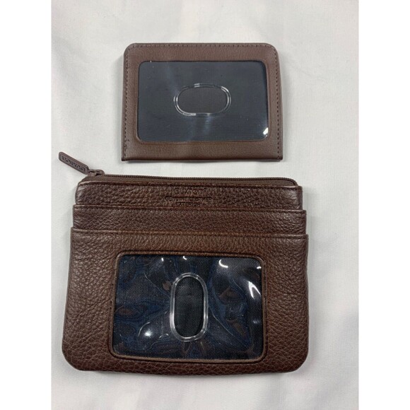 Buxton Zip Coin & Card Case Set w/ Keyring Genuine Brown Pebble Leather 4”x 5" - Picture 2 of 8